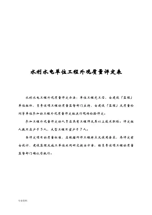 水利水电单位工程外观质量评定表