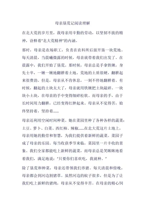 母亲垦荒记阅读理解
