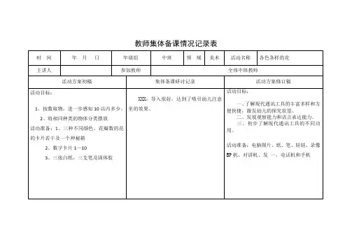 教师集体备课情况记录表