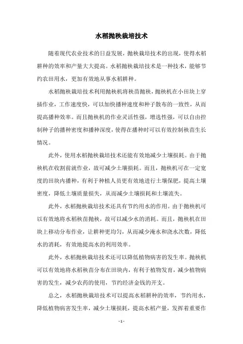 水稻抛秧栽培技术