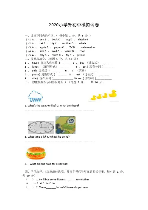 小升初英语测试试卷(含答案)