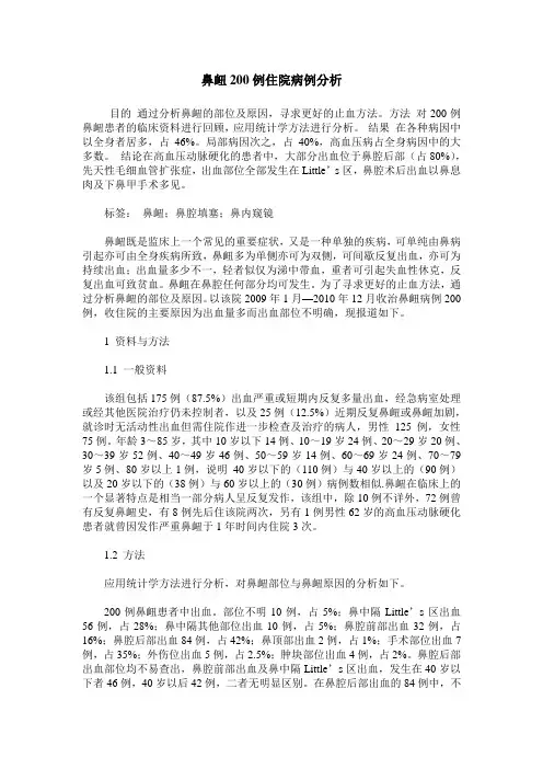 鼻衄200例住院病例分析