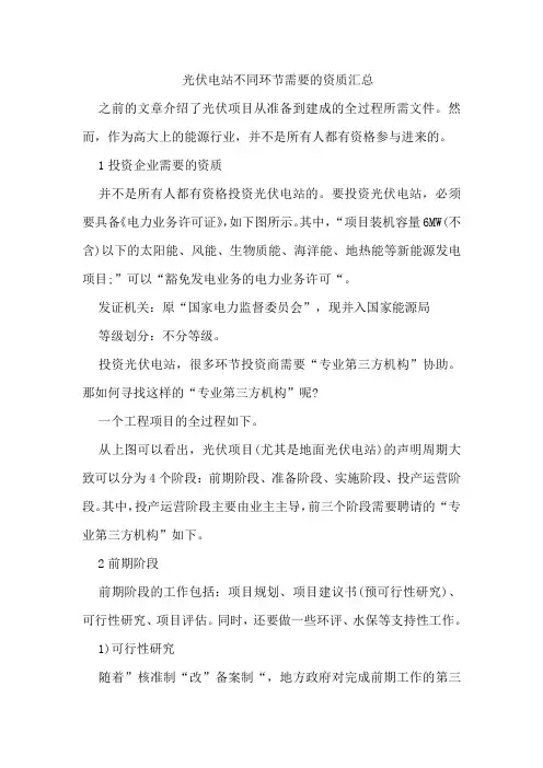 光伏电站不同环节需要的资质汇总