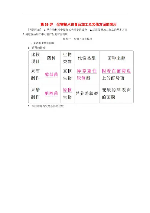 全国版2019版高考生物一轮复习第39讲生物技术在食品加工及其他方面的应用培优学案201805103126