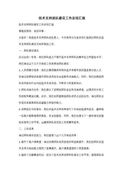 技术支持团队建设工作总结汇报