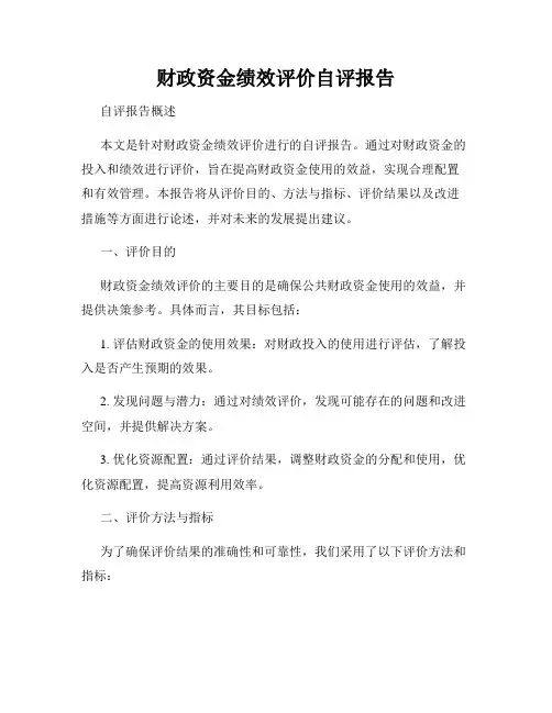 财政资金绩效评价自评报告