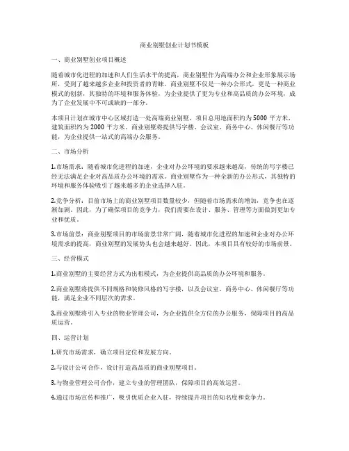 商业别墅创业计划书模板