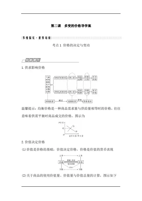 高中政治必修一第二课《多变的价格》一轮复习导学案