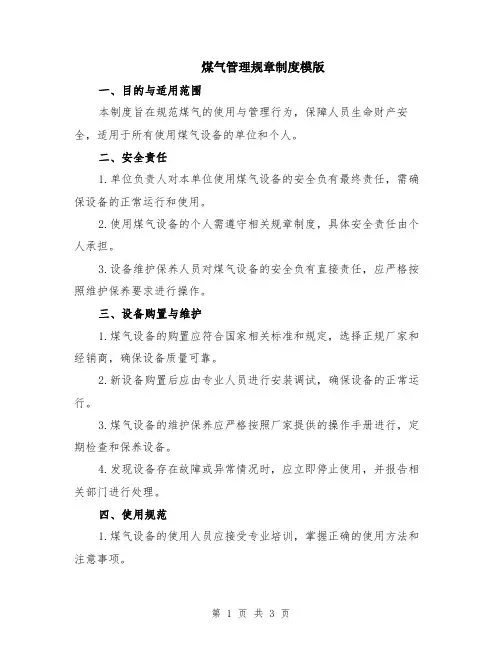 煤气管理规章制度模版