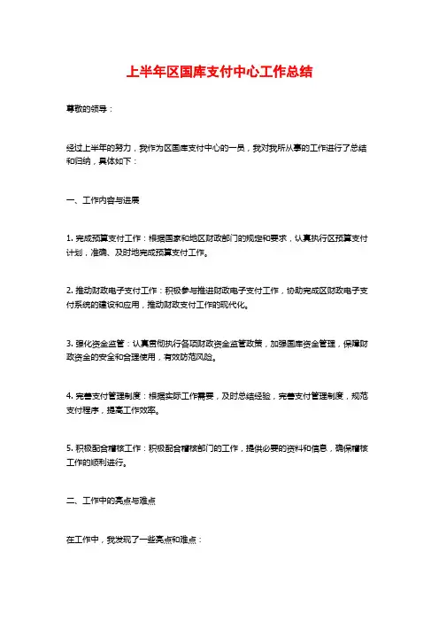 上半年区国库支付中心工作总结