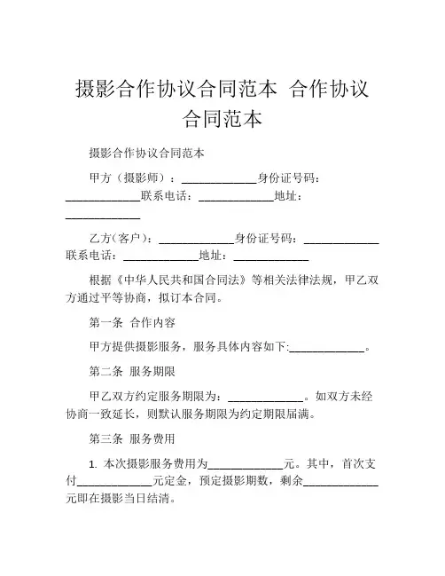 摄影合作协议合同范本 合作协议合同范本