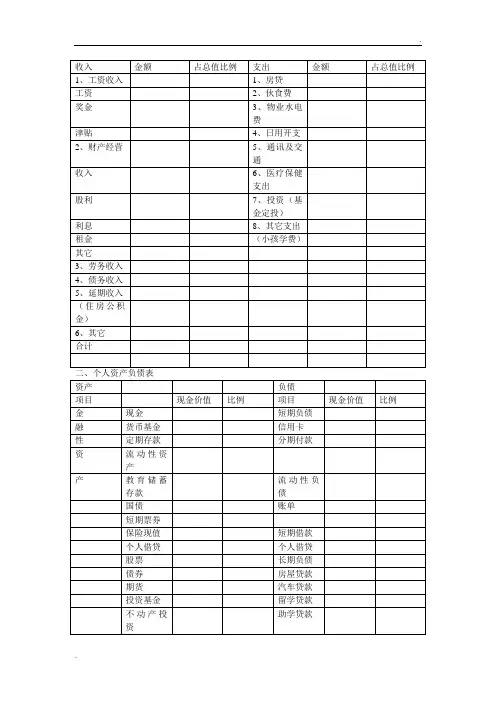 家庭现金流量表和个人资产负债表