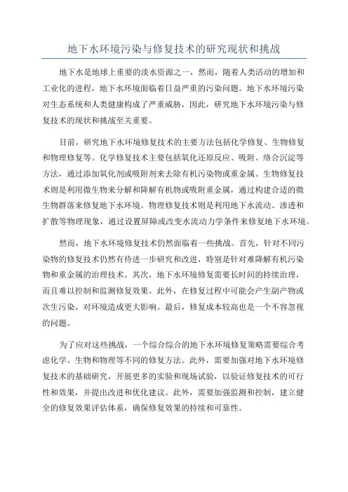地下水环境污染与修复技术的研究现状和挑战