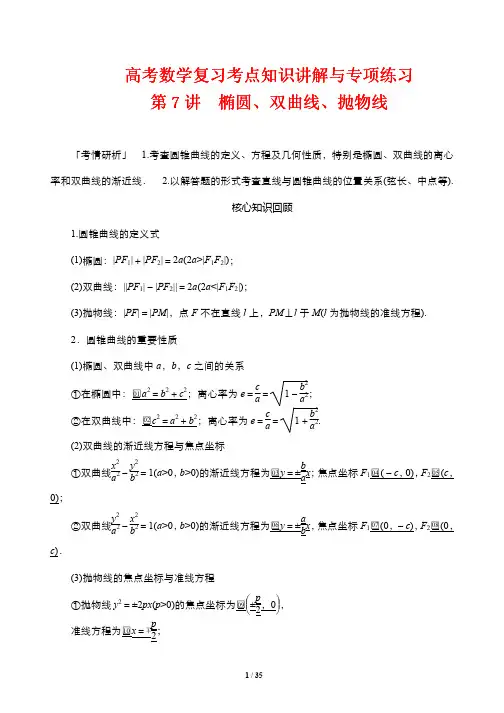 高考数学复习考点知识讲解与专项练习7---椭圆、双曲线、抛物线