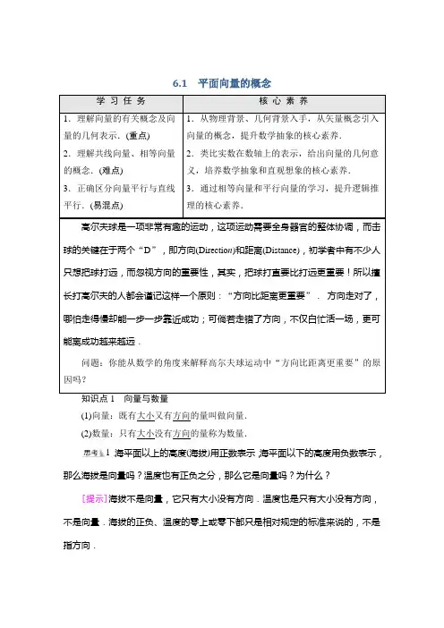 新教材人教A版数学必修第二册学案：第6章6.1 平面向量的概念Word版含解析