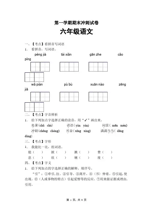 六年级语文上册 期末冲刺试卷 (试题)(1)