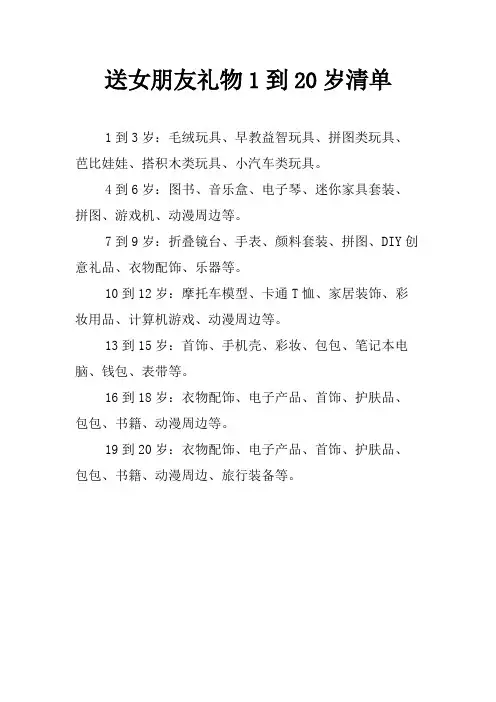 送女朋友礼物1到20岁清单