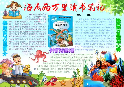 海底两万里读书笔记读书卡电子小报好书推荐手抄报模板书香满园快乐读书语文读后感板报A4