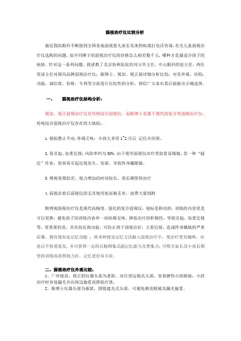 弱视治疗仪比较分析