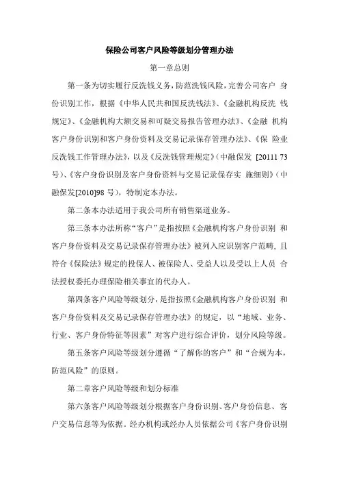 最新保险公司客户风险等级划分管理办法