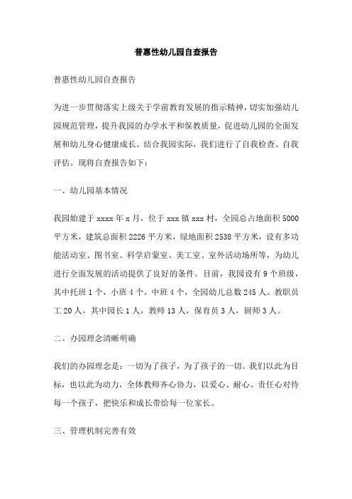 普惠性幼儿园自查报告