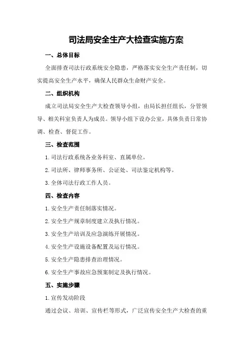 司法局安全生产大检查实施方案