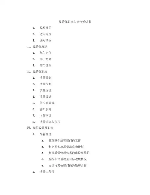 品管部职责与岗位说明书