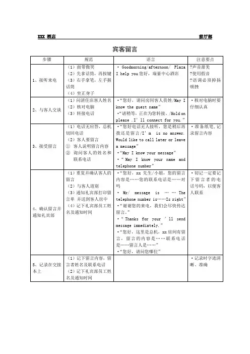 总台操作流程宾客留言