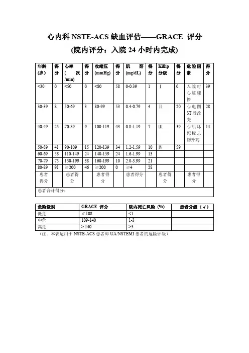 GRACE评分表