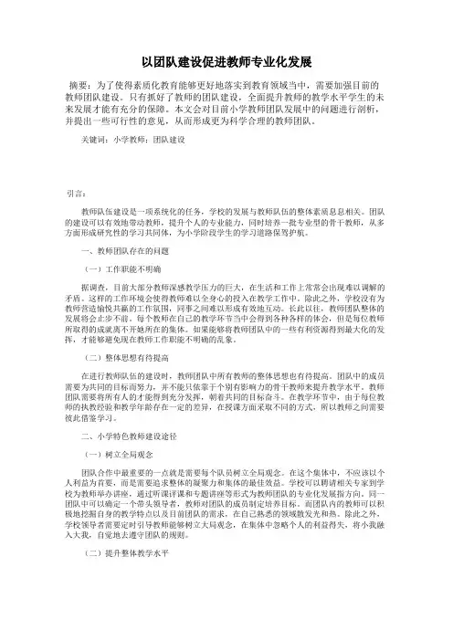 以团队建设促进教师专业化发展
