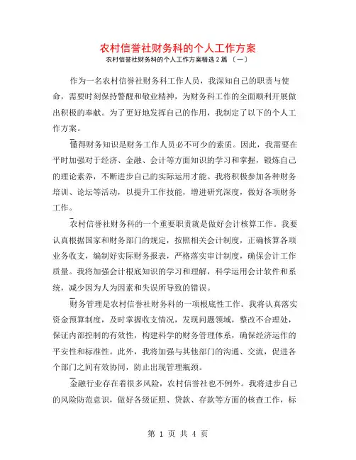 农村信用社财务科的个人工作计划2篇