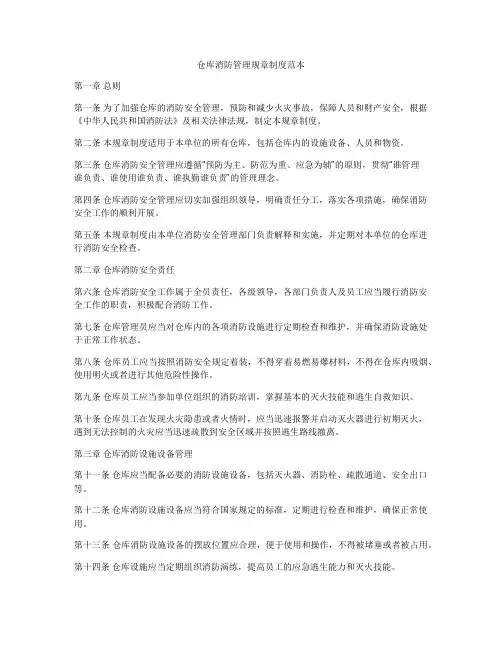 仓库消防管理规章制度范本