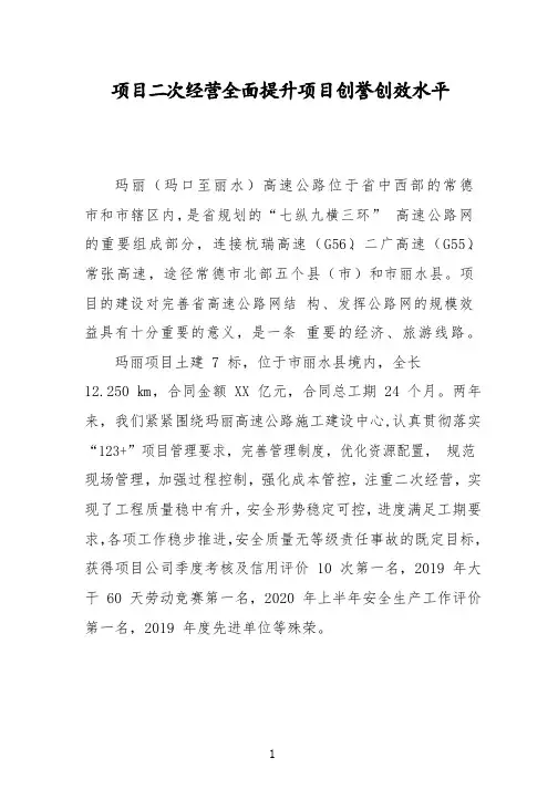项目二次经营全面提升项目创誉创效水平汇报