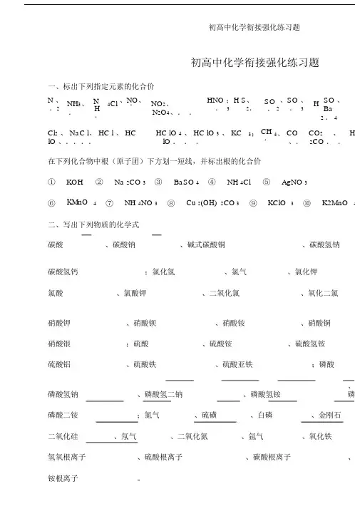 初高中化学衔接强化练习题.doc