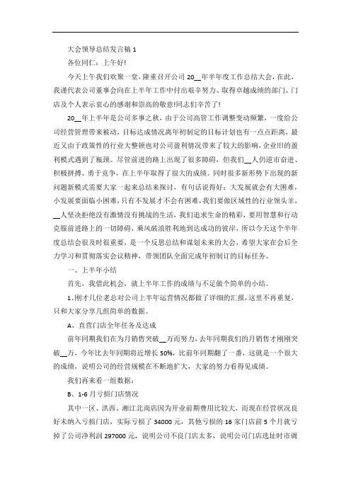 大会领导总结发言稿