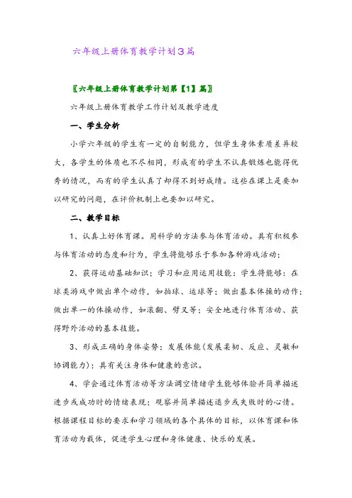 2024年六年级上册体育教学计划3篇