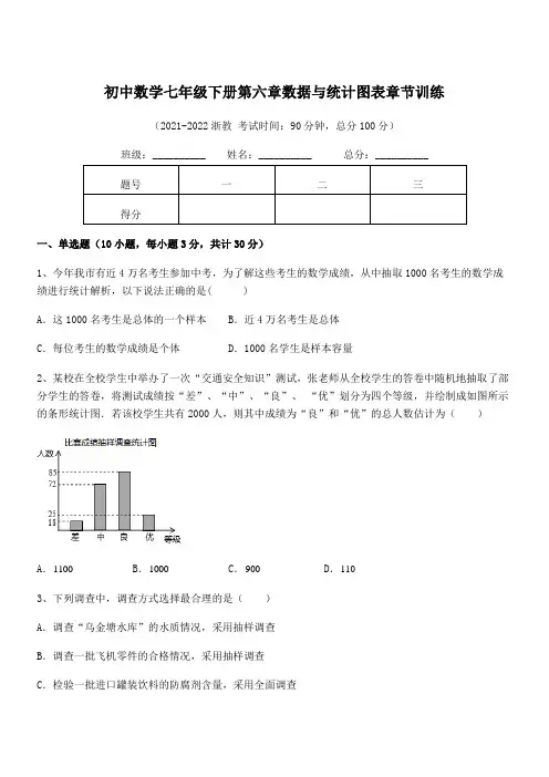 2021-2022学年浙教版初中数学七年级下册第六章数据与统计图表章节训练试题(含详解)