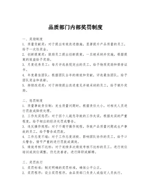 品质部门内部奖罚制度