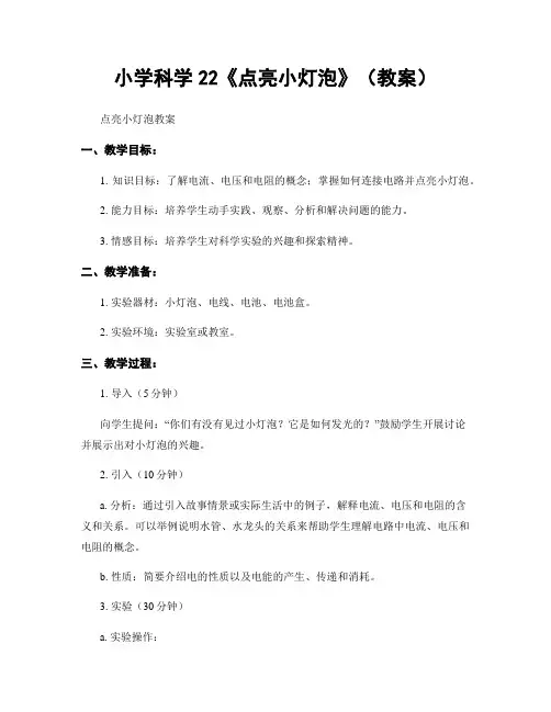 小学科学22《点亮小灯泡》(教案)