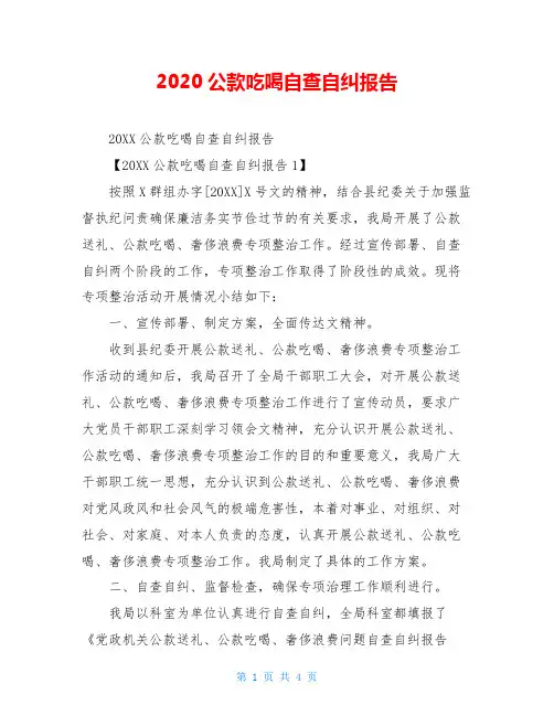 2020公款吃喝自查自纠报告