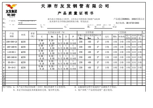 天津友发方矩管(质量证明书)(2)