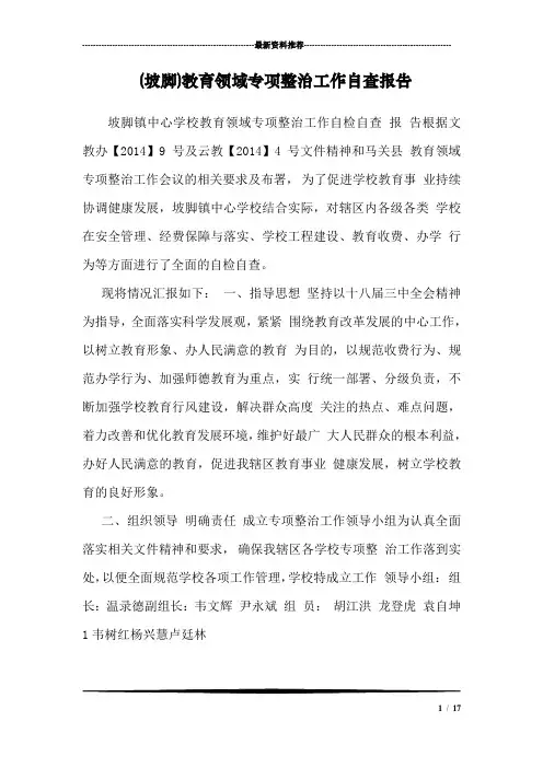 (坡脚)教育领域专项整治工作自查报告