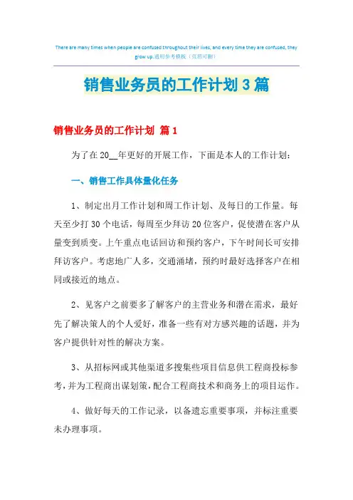 2021年销售业务员的工作计划3篇