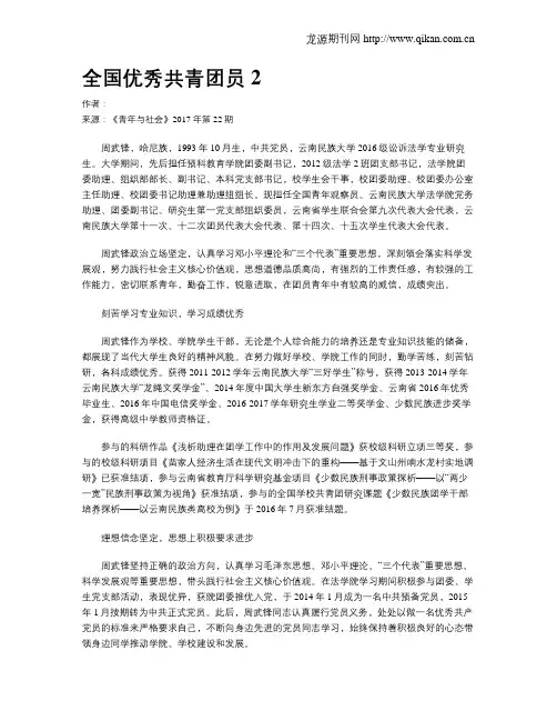 全国优秀共青团员2