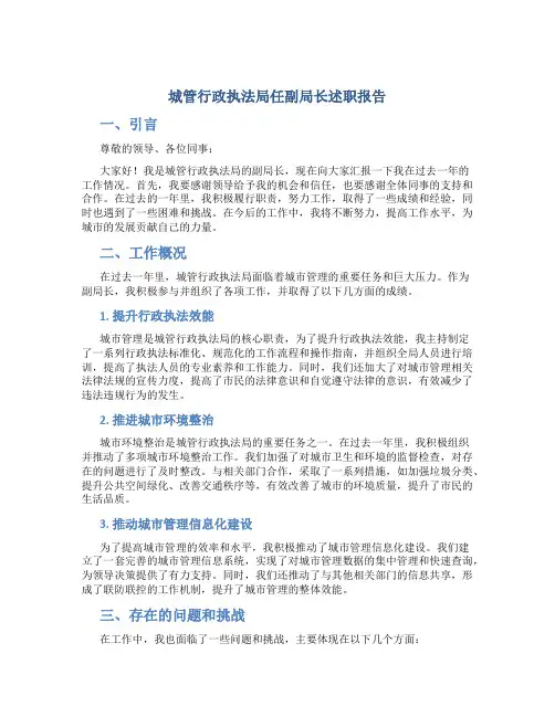 城管行政执法局任副局长述职报告