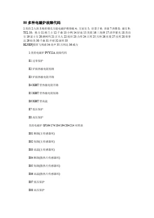 80多种电磁炉故障代码