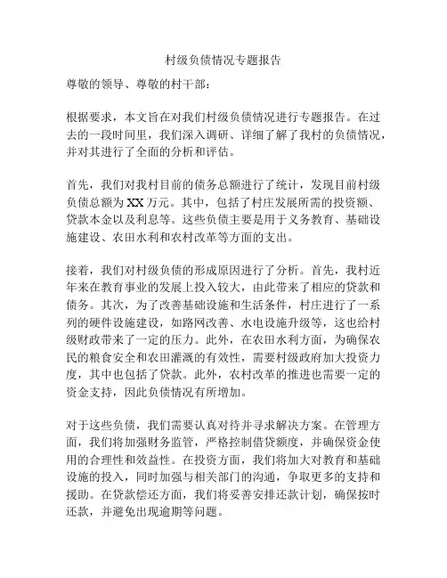 村级负债情况专题报告