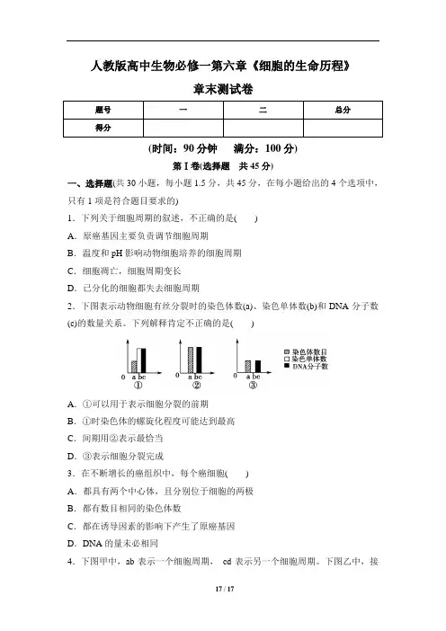 人教版高中生物必修一第六章《细胞的生命历程》章末测试卷(含三套题)