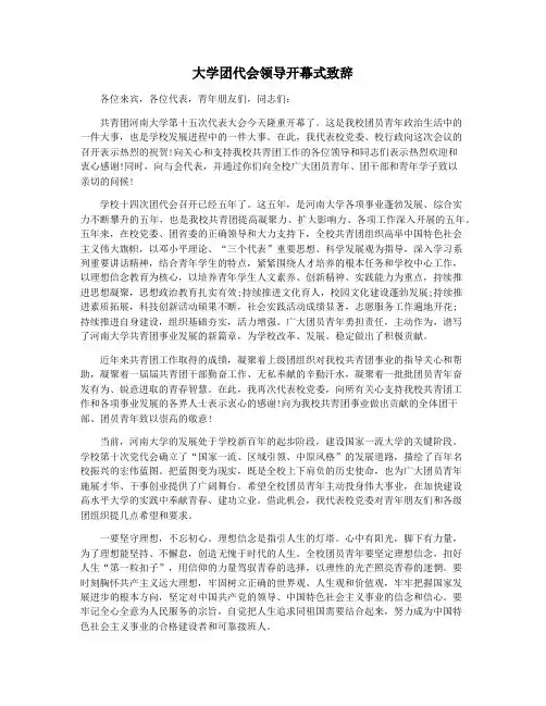 大学团代会领导开幕式致辞