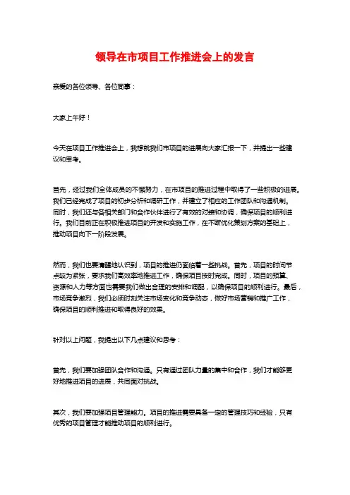 领导在市项目工作推进会上的发言